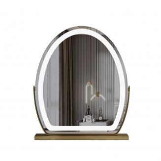 50*58cm 大型オーバルバニティミラー、LEDストリップ付き、360度回転、3つのライトモードタッチ、調光可能な明るさ、プラグイン使用、ゴールドスタンド