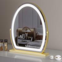 Grand miroir de courtoisie ovale 50 x 58 cm avec bande LED, rotation à 360 °, 3 modes d'éclairage tactiles, luminosité réglable, branchez-le pour l'utiliser, support doré