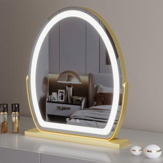 50*58cm Grote ovale kaptafelspiegel met LED-strip, 360 graden rotatie, 3 lichtstanden, aanraakfunctie, dimbare helderheid, inpluggen om te gebruiken, gouden standaard 50*58cm Grote ovale kaptafelspiegel met LED-strip, 360 graden rotatie, 3 lichtstanden, aanraakfunctie, dimbare helderheid, inpluggen om te gebruiken, gouden standaard