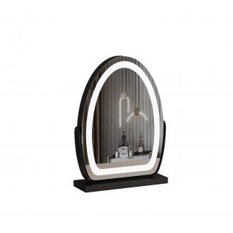 30*40cm 大型オーバルバニティミラー、LEDストリップ付き、360度回転、3つのライトモードタッチ、調光可能な明るさ、プラグイン使用、ブラックスタンド