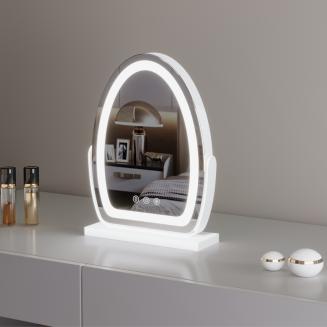 30*40cm Large Oval Vanity Mirror with LED Strip, 360 Rotation, 3 Light Mode Touch, Dimmable Brightness, Plug in to use, White Stand 30*40cm Large Oval Vanity Mirror with LED Strip, 360 Rotation, 3 Light Mode Touch, Dimmable Brightness, Plug in to use, White Stand