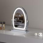 30*40cm Large Oval Vanity Mirror with LED Strip, 360 Rotation, 3 Light Mode Touch, Dimmable Brightness, Plug in to use, Silver Stand