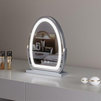 30*40cm Grote ovale kaptafelspiegel met LED-strip, 360 graden rotatie, 3 lichtstanden, aanraakfunctie, dimbare helderheid, inpluggen om te gebruiken, zilveren standaard 30*40cm Grote ovale kaptafelspiegel met LED-strip, 360 graden rotatie, 3 lichtstanden, aanraakfunctie, dimbare helderheid, inpluggen om te gebruiken, zilveren standaard