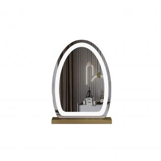 30*40cm 大型楕円形化粧鏡、LEDストリップ付き、360度回転、3つのライトモードタッチ、調光可能な明るさ、プラグイン使用、ゴールドスタンド