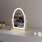 30*40cm Large Oval Vanity Mirror with LED Strip, 360 Rotation, 3 Light Mode Touch, Dimmable Brightness, Plug in to use, Golden Stand