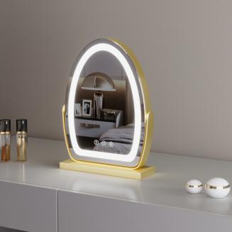 30*40cm Large Oval Vanity Mirror with LED Strip, 360 Rotation, 3 Light Mode Touch, Dimmable Brightness, Plug in to use, Golden Stand 30*40cm Large Oval Vanity Mirror with LED Strip, 360 Rotation, 3 Light Mode Touch, Dimmable Brightness, Plug in to use, Golden Stand