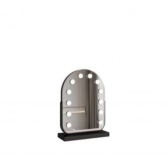 30*40cm 大型アーチ型化粧鏡、LED電球11個付き、360度回転、3段階ライトモードタッチ、調光可能な明るさ、差し込んで使用する、ブラックスタンド