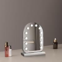 30*40cm Large Arched Vanity Mirror with 11 LED Bulbs, 360 Rotation, 3 Light Mode Touch, Dimmable Brightness, Plug in to use, White Stand