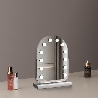 30*40cm Large Arched Vanity Mirror with 11 LED Bulbs, 360 Rotation, 3 Light Mode Touch, Dimmable Brightness, Plug in to use, White Stand 30*40cm Large Arched Vanity Mirror with 11 LED Bulbs, 360 Rotation, 3 Light Mode Touch, Dimmable Brightness, Plug in to use, White Stand