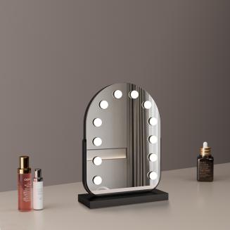 30*40cm Grote gebogen kaptafelspiegel met 11 LED-lampen, 360 graden rotatie, 3 lichtstanden Touch, dimbare helderheid, stekker in het stopcontact voor gebruik, zwarte standaard 30*40cm Grote gebogen kaptafelspiegel met 11 LED-lampen, 360 graden rotatie, 3 lichtstanden Touch, dimbare helderheid, stekker in het stopcontact voor gebruik, zwarte standaard