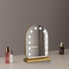 30*40cm Large Arched Vanity Mirror with 11 LED Bulbs, 360 Rotation, 3 Light Mode Touch, Dimmable Brightness, Plug in to use, Golden Stand