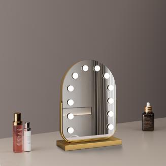 30*40cm Large Arched Vanity Mirror with 11 LED Bulbs, 360 Rotation, 3 Light Mode Touch, Dimmable Brightness, Plug in to use, Golden Stand 30*40cm Large Arched Vanity Mirror with 11 LED Bulbs, 360 Rotation, 3 Light Mode Touch, Dimmable Brightness, Plug in to use, Golden Stand