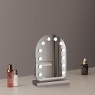 30*40cm Large Arched Vanity Mirror with 11 LED Bulbs, 360 Rotation, 3 Light Mode Touch, Dimmable Brightness, Plug in to use, Silver Stand