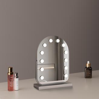 30*40cm Large Arched Vanity Mirror with 11 LED Bulbs, 360 Rotation, 3 Light Mode Touch, Dimmable Brightness, Plug in to use, Silver Stand 30*40cm Large Arched Vanity Mirror with 11 LED Bulbs, 360 Rotation, 3 Light Mode Touch, Dimmable Brightness, Plug in to use, Silver Stand
