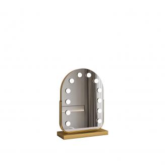 30*40cm 大型アーチ型化粧鏡、LED電球11個付き、360度回転、3段階ライトモードタッチ、調光可能な明るさ、差し込んで使用、ゴールドスタンド