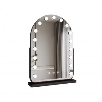 40*55cm 大型アーチ型化粧鏡、17個のLED電球付き、360度回転、3つのライトモードタッチ、調光可能な明るさ、差し込んで使用する、ブラックスタンド