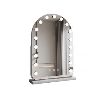 40*55cm 大型アーチ型化粧鏡、17個のLED電球付き、360度回転、3つのライトモードタッチ、調光可能な明るさ、差し込んで使用する、ホワイトスタンド