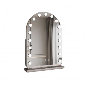 40*55cm 大型アーチ型化粧鏡、17個のLED電球付き、360度回転、3つのライトモードタッチ、調光可能な明るさ、差し込んで使用する、シルバースタンド