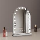 40*55cm Large Arched Vanity Mirror with 17 LED Bulbs, 360 Rotation, 3 Light Mode Touch, Dimmable Brightness, Plug in to use, White Stand