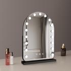 40*55cm Large Arched Vanity Mirror with 17 LED Bulbs, 360 Rotation, 3 Light Mode Touch, Dimmable Brightness, Plug in to use, Black Stand