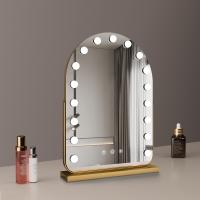 40*55cm Large Arched Vanity Mirror with 17 LED Bulbs, 360 Rotation, 3 Light Mode Touch, Dimmable Brightness, Plug in to use, Golden Stand