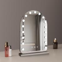 40*55cm Large Arched Vanity Mirror with 17 LED Bulbs, 360 Rotation, 3 Light Mode Touch, Dimmable Brightness, Plug in to use, Silver Stand