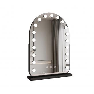 50*70cm 大型アーチ型化粧鏡、LED電球19個付き、360度回転、3段階ライトモードタッチ、調光可能な明るさ、差し込んで使用する、ブラックスタンド