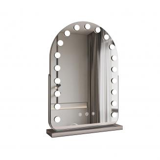 50*70cm 大型アーチ型化粧鏡、LED電球19個付き、360度回転、3段階ライトモードタッチ、調光可能な明るさ、差し込んで使用する、シルバースタンド