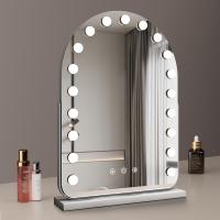 50*70cm Large Arched Vanity Mirror with 19 LED Bulbs, 360 Rotation, 3 Light Mode Touch, Dimmable Brightness, Plug in to use, White Stand