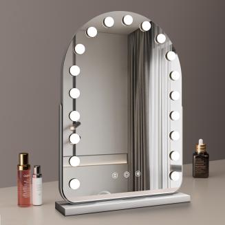 50*70cm Large Arched Vanity Mirror with 19 LED Bulbs, 360 Rotation, 3 Light Mode Touch, Dimmable Brightness, Plug in to use, White Stand 50*70cm Large Arched Vanity Mirror with 19 LED Bulbs, 360 Rotation, 3 Light Mode Touch, Dimmable Brightness, Plug in to use, White Stand