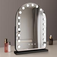 50*70cm Large Arched Vanity Mirror with 19 LED Bulbs, 360 Rotation, 3 Light Mode Touch, Dimmable Brightness, Plug in to use, Black Stand
