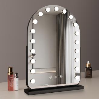 50*70cm Large Arched Vanity Mirror with 19 LED Bulbs, 360 Rotation, 3 Light Mode Touch, Dimmable Brightness, Plug in to use, Black Stand 50*70cm Large Arched Vanity Mirror with 19 LED Bulbs, 360 Rotation, 3 Light Mode Touch, Dimmable Brightness, Plug in to use, Black Stand