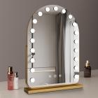 50*70cm Large Arched Vanity Mirror with 19 LED Bulbs, 360 Rotation, 3 Light Mode Touch, Dimmable Brightness, Plug in to use, Golden Stand