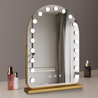 50*70cm Grote gebogen kaptafelspiegel met 19 LED-lampen, 360 graden rotatie, 3 lichtstanden Touch, dimbare helderheid, inpluggen om te gebruiken, gouden standaard 50*70cm Grote gebogen kaptafelspiegel met 19 LED-lampen, 360 graden rotatie, 3 lichtstanden Touch, dimbare helderheid, inpluggen om te gebruiken, gouden standaard