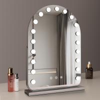 50*70cm Large Arched Vanity Mirror with 19 LED Bulbs, 360 Rotation, 3 Light Mode Touch, Dimmable Brightness, Plug in to use, Silver Stand