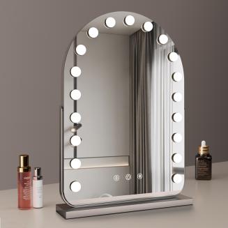50*70cm Large Arched Vanity Mirror with 19 LED Bulbs, 360 Rotation, 3 Light Mode Touch, Dimmable Brightness, Plug in to use, Silver Stand 50*70cm Large Arched Vanity Mirror with 19 LED Bulbs, 360 Rotation, 3 Light Mode Touch, Dimmable Brightness, Plug in to use, Silver Stand