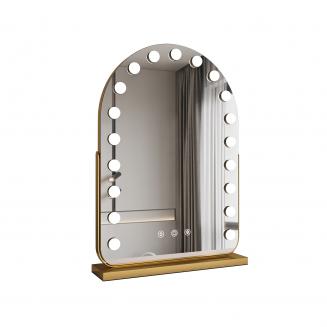 50*70cm 大型アーチ型化粧鏡、LED電球19個付き、360度回転、3段階ライトモードタッチ、調光可能な明るさ、差し込んで使用する、ゴールドスタンド