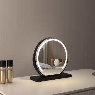 12インチ/30cm 大型ラウンドバニティミラー ドレッシングテーブル 寝室用 回転可能 3ライトモード LEDストリップ 調光可能 明るさ調節可能 プラグイン使用 ブラックスタンド