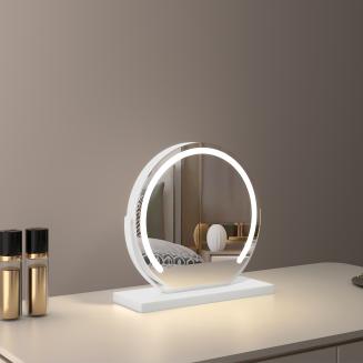 12インチ/30cm 大型ラウンドバニティミラー ドレッシングテーブル 寝室用 回転可能 3ライトモード LEDストリップ 調光可能 明るさ調整可能 プラグイン使用 ホワイトスタンド
