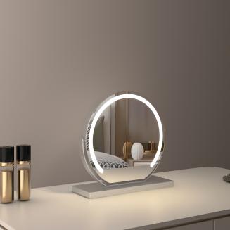 12インチ/30cm 大型ラウンドバニティミラー ドレッシングテーブル 寝室用 回転可能 3ライトモード LEDストリップ 調光可能 明るさ調節可能 プラグイン使用 シルバースタンド