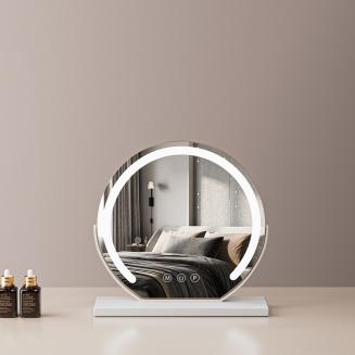 16"/40cm grote ronde kaptafelspiegel voor kaptafel slaapkamer, draaibaar, 3 lichtstanden, LED-strip dimbare helderheid, inpluggen om te gebruiken, witte standaard 16"/40cm grote ronde kaptafelspiegel voor kaptafel slaapkamer, draaibaar, 3 lichtstanden, LED-strip dimbare helderheid, inpluggen om te gebruiken, witte standaard
