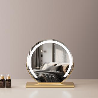 16"/40cm grote ronde kaptafelspiegel voor kaptafel slaapkamer, draaibaar, 3 lichtstanden, dimbare helderheid van de ledstrip, inpluggen om te gebruiken, gouden standaard 16"/40cm grote ronde kaptafelspiegel voor kaptafel slaapkamer, draaibaar, 3 lichtstanden, dimbare helderheid van de ledstrip, inpluggen om te gebruiken, gouden standaard