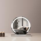 16"/40cm grote ronde kaptafelspiegel voor kaptafel slaapkamer, draaibaar, 3 lichtstanden, LED-strip dimbare helderheid, inpluggen om te gebruiken, zilveren standaard