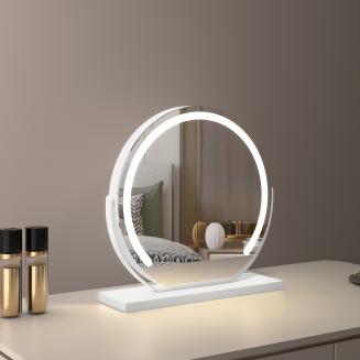16インチ/40cm 大型ラウンドバニティミラー ドレッシングテーブル 寝室用 回転可能 3ライトモード LEDストリップ 調光可能 明るさ調整可能 プラグイン使用 ホワイトスタンド