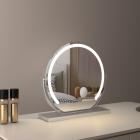 16インチ/40cm 大型ラウンドバニティミラー ドレッシングテーブル 寝室用 回転可能 3ライトモード LEDストリップ 調光可能 明るさ調節可能 プラグイン使用 シルバースタンド