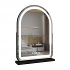 40*55cm 大型アーチ型化粧鏡、LEDストリップ付き、360度回転、3つのライトモードタッチ、調光可能な明るさ、プラグイン使用、ブラックスタンド