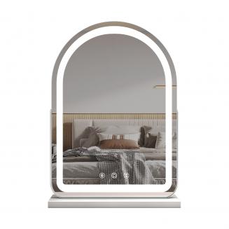 40*55cm 大型アーチ型化粧鏡、LEDストリップ付き、360度回転、3つのライトモードタッチ、調光可能な明るさ、プラグイン使用、ホワイトスタンド