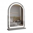 40*55cm 大型アーチ型化粧鏡、LEDストリップ付き、360度回転、3つのライトモードタッチ、調光可能な明るさ、プラグイン使用、シルバースタンド