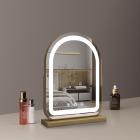 40*55cm Large Arched Vanity Mirror with LED Strip, 360 Rotation, 3 Light Mode Touch, Dimmable Brightness, Plug in to use, Golden Stand