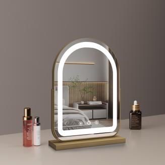 40*55cm Large Arched Vanity Mirror with LED Strip, 360 Rotation, 3 Light Mode Touch, Dimmable Brightness, Plug in to use, Golden Stand 40*55cm Large Arched Vanity Mirror with LED Strip, 360 Rotation, 3 Light Mode Touch, Dimmable Brightness, Plug in to use, Golden Stand